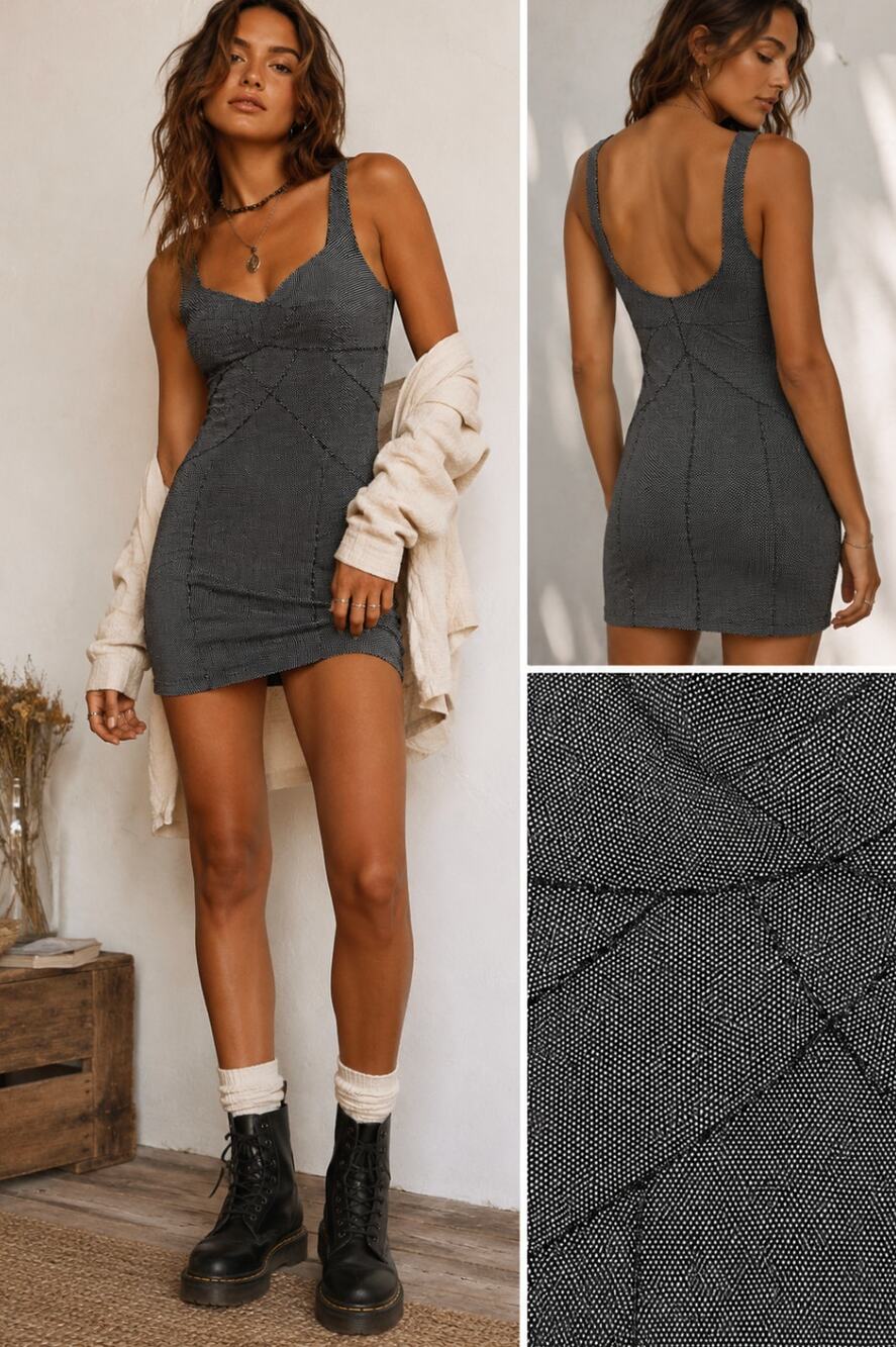Intimately Free People Bodycon Mini Dress Gray Stretch Knit Y2K Revival Size L